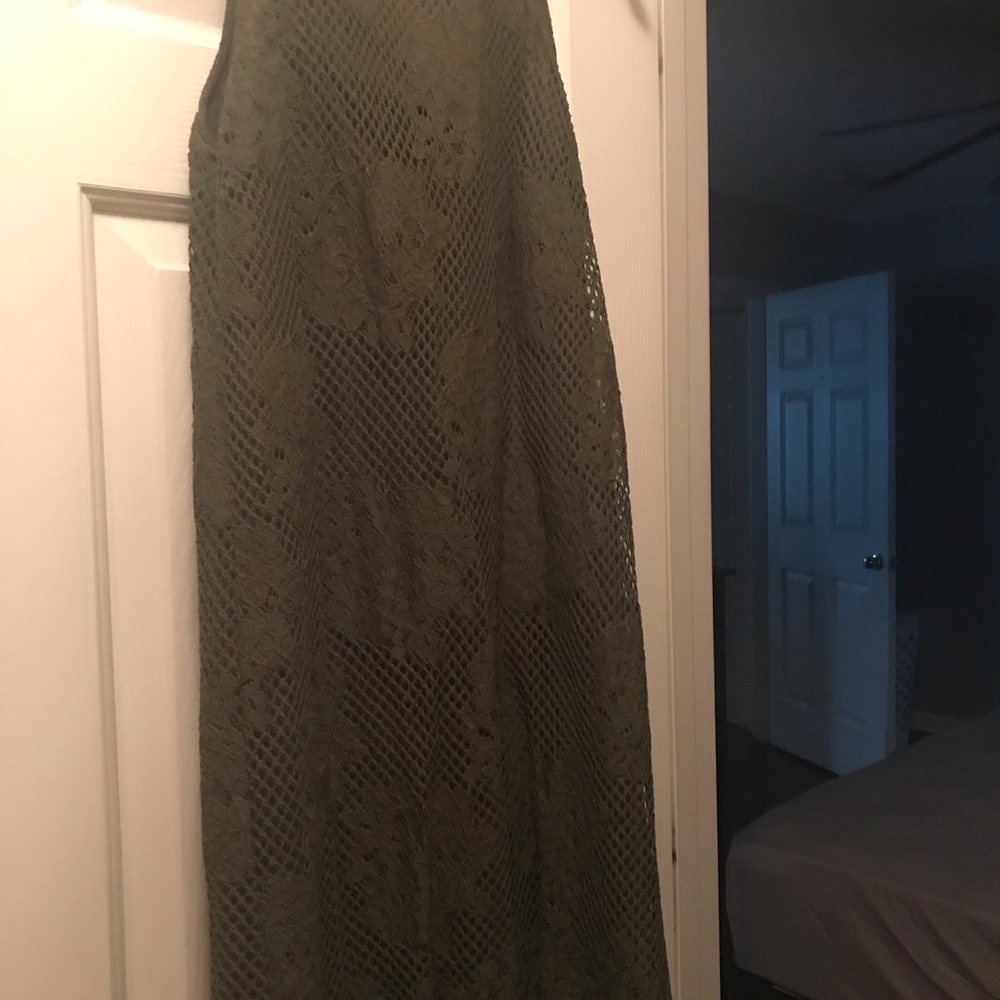 High neck Lace army green dress, knee length